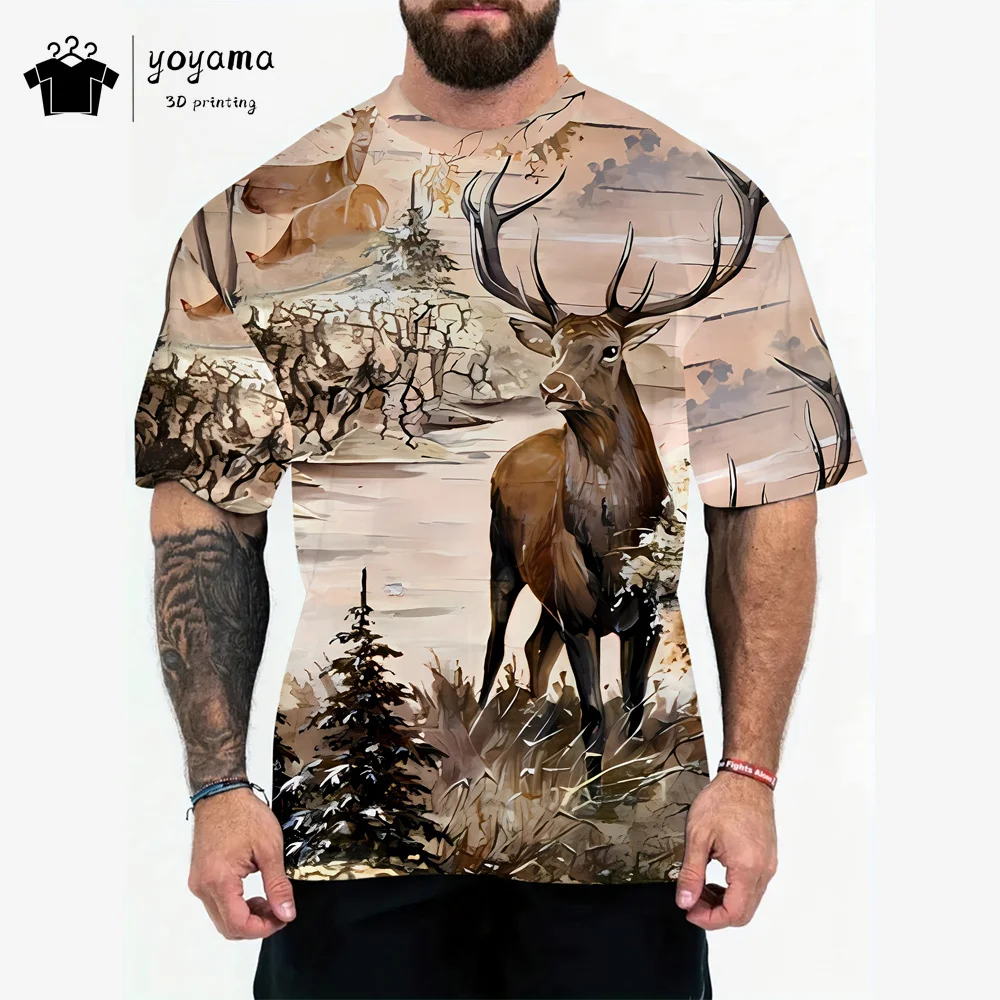 Camo Hunting Animals T shirt Men 3D Print Hunting Graphic T shirts Casual Summer Pullover Short Sleeve Tee Men's Clothing Tops