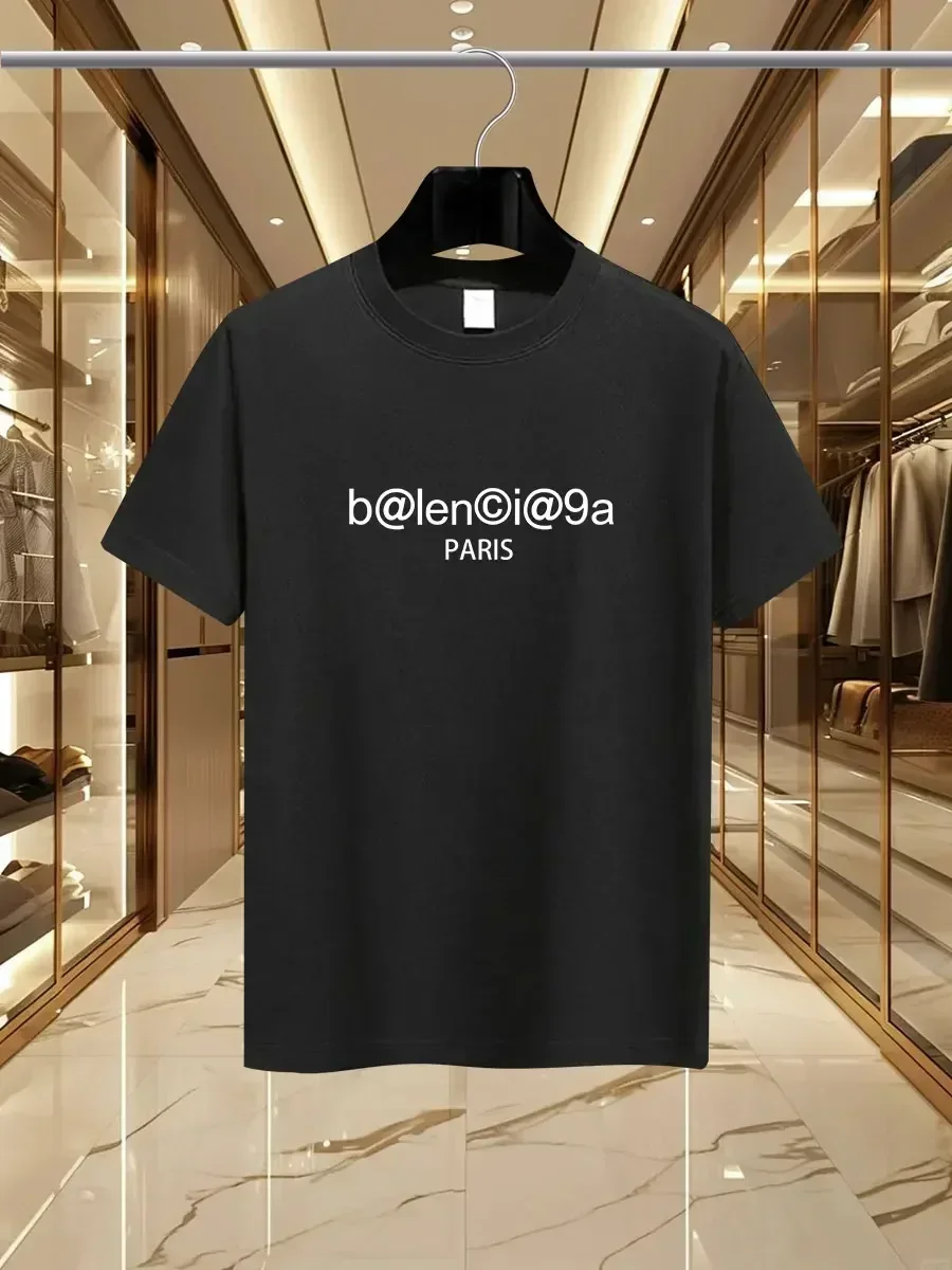 

2025 Новая летняя роскошная мужская модная футболка с буквенным принтом Парижа, повседневные трендовые топы высокого качества из чистого хлопка с круглым вырезом Y2K