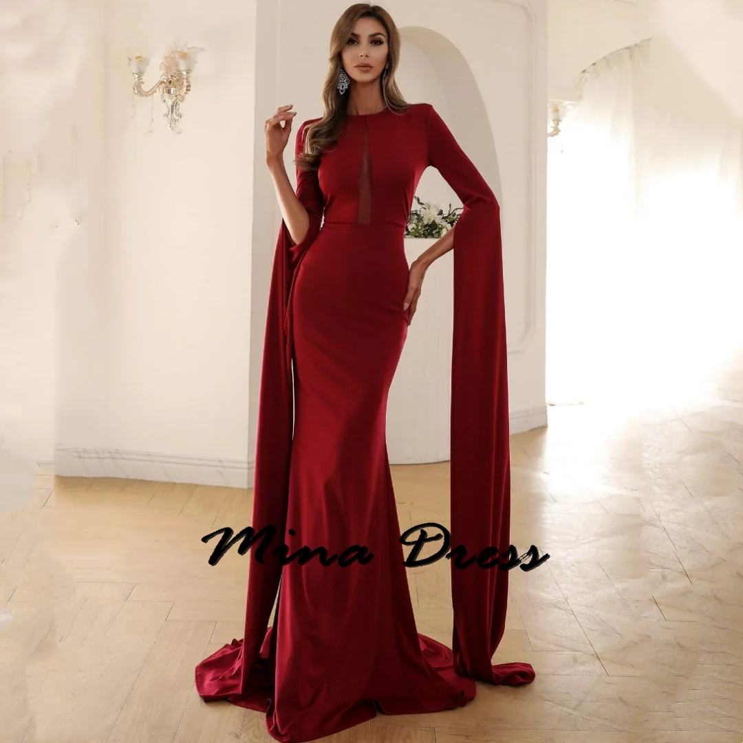 

Mina Customized Breast X-ray Elegant Party Dresses 2024 for Wedding Dress Es Round Neck Long Sleeves Tailing Women Evening Dress