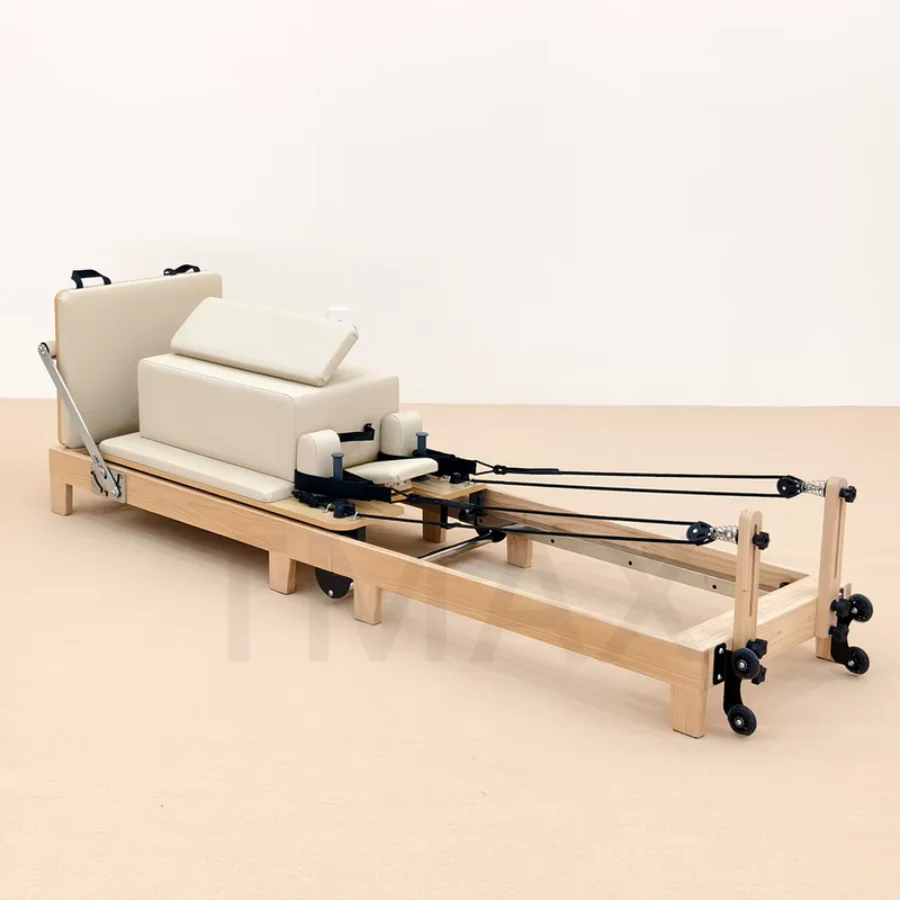 Wood Foldable Pilates Reformer Bed Home Studio Yoga Core Training Full Body Shaping Fitness Machine