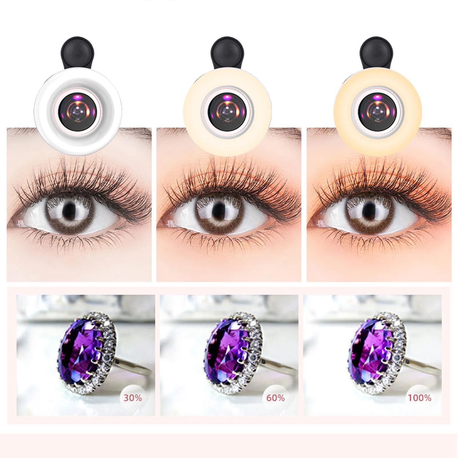 Macro Photography Lens Phone Macro Lens with LED Fill Light 15X High Definition Lens for Eyelashes Jewelry Detail Photography