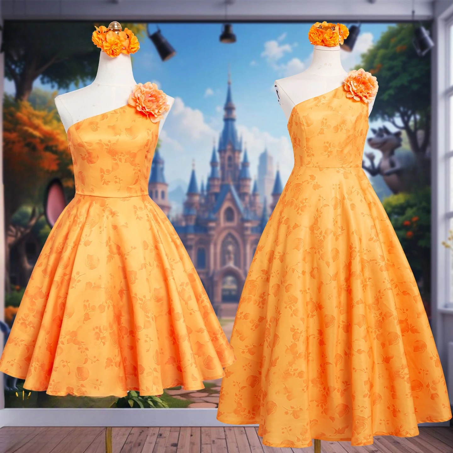 

Zootopia 2 Judy Hopps Cosplay Costume Uniform Halloween Carnival Yellow Floral long short Dress Uniform Carnival Birthday Party