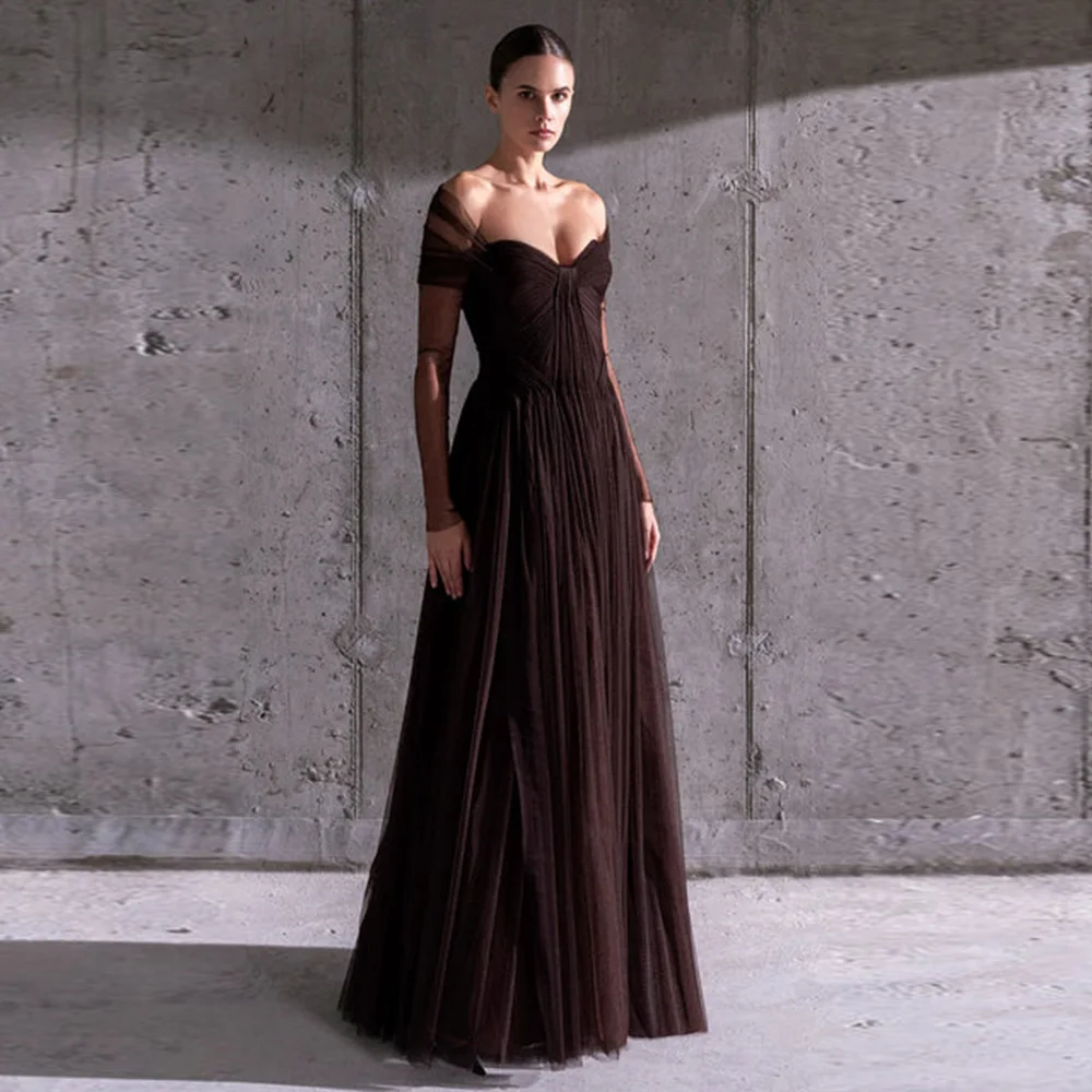 Temperament Sweetheart Long Sleeves Customized Evening Dress Classic A-Line Party Dress High Quality Tulle Homecoming Gowns