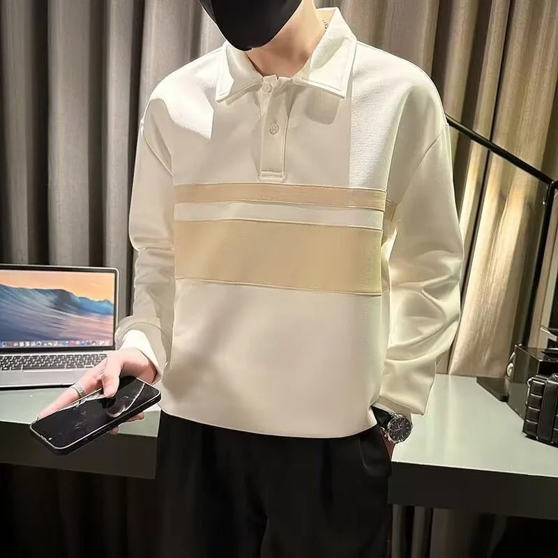 

Spliced contrasting Lapel Long-sleeved POLO Shirt Autumn New Men's Top
