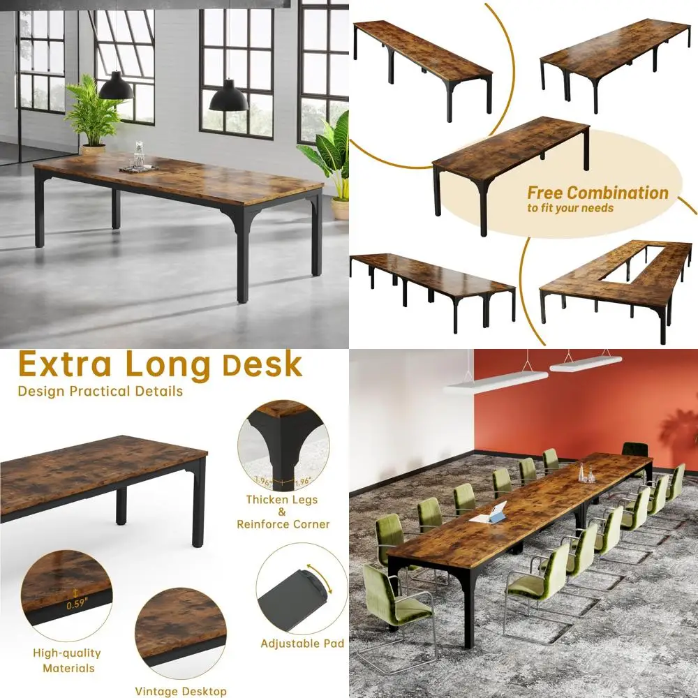 Sturdy Large Rectangle 8-Person Conference Table for Business Meetings, Seminars - Super Strong Brown Table