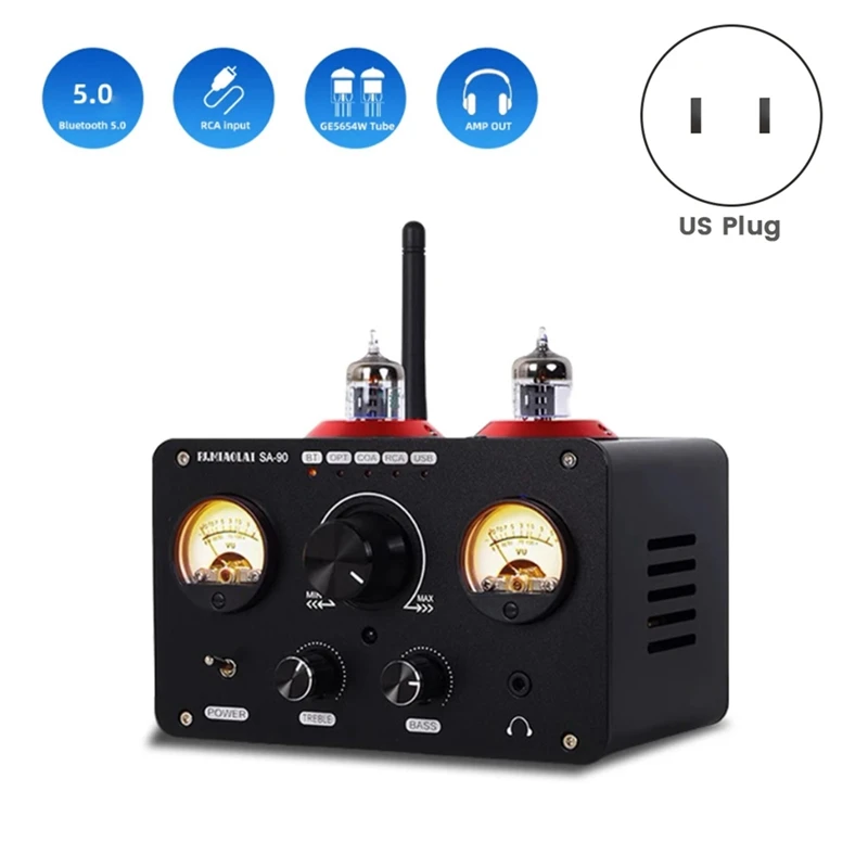 SA-90 NE5532 Bluetooth Amplifier USB Flash Drive Bluetooth Hifi Tube Small Audio Power Amplifier US-Plug