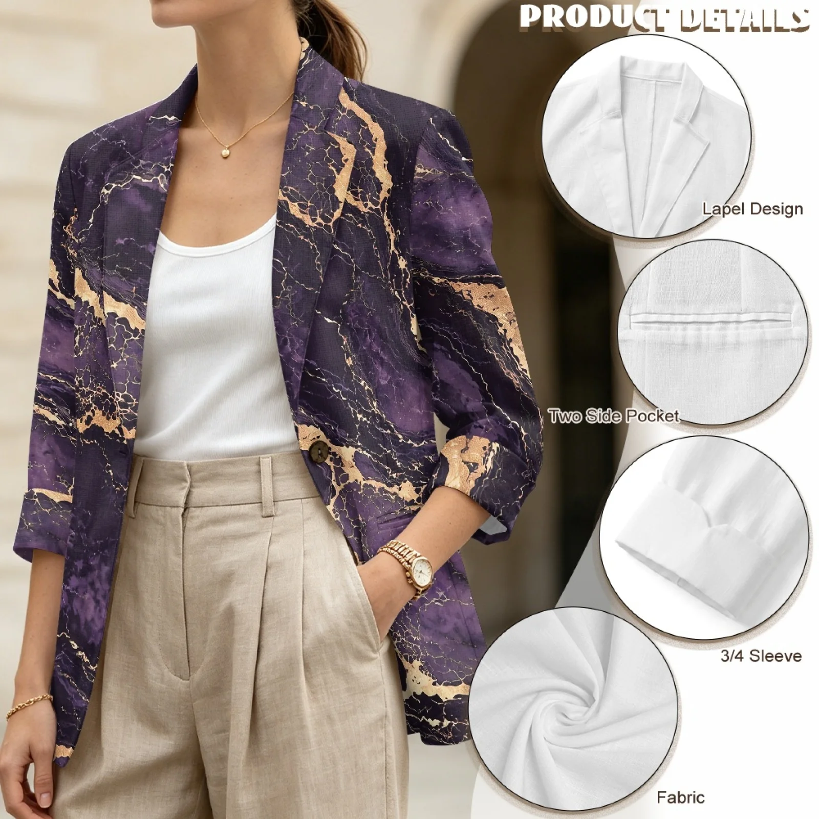 PENSTROLL Gold Marble Open Front Beach Cover Ups for Daily Linen Like Dressy Tops Sizes S-3XL view 5