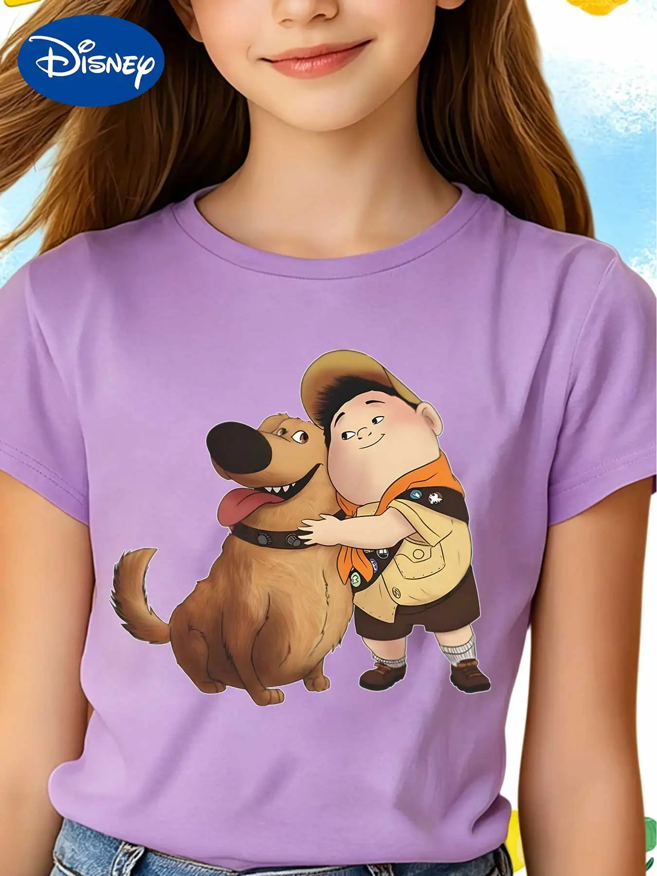 Disney Up - Camiseta de manga corta para niños Russell & DouDou, camiseta holgada de verano para niñas