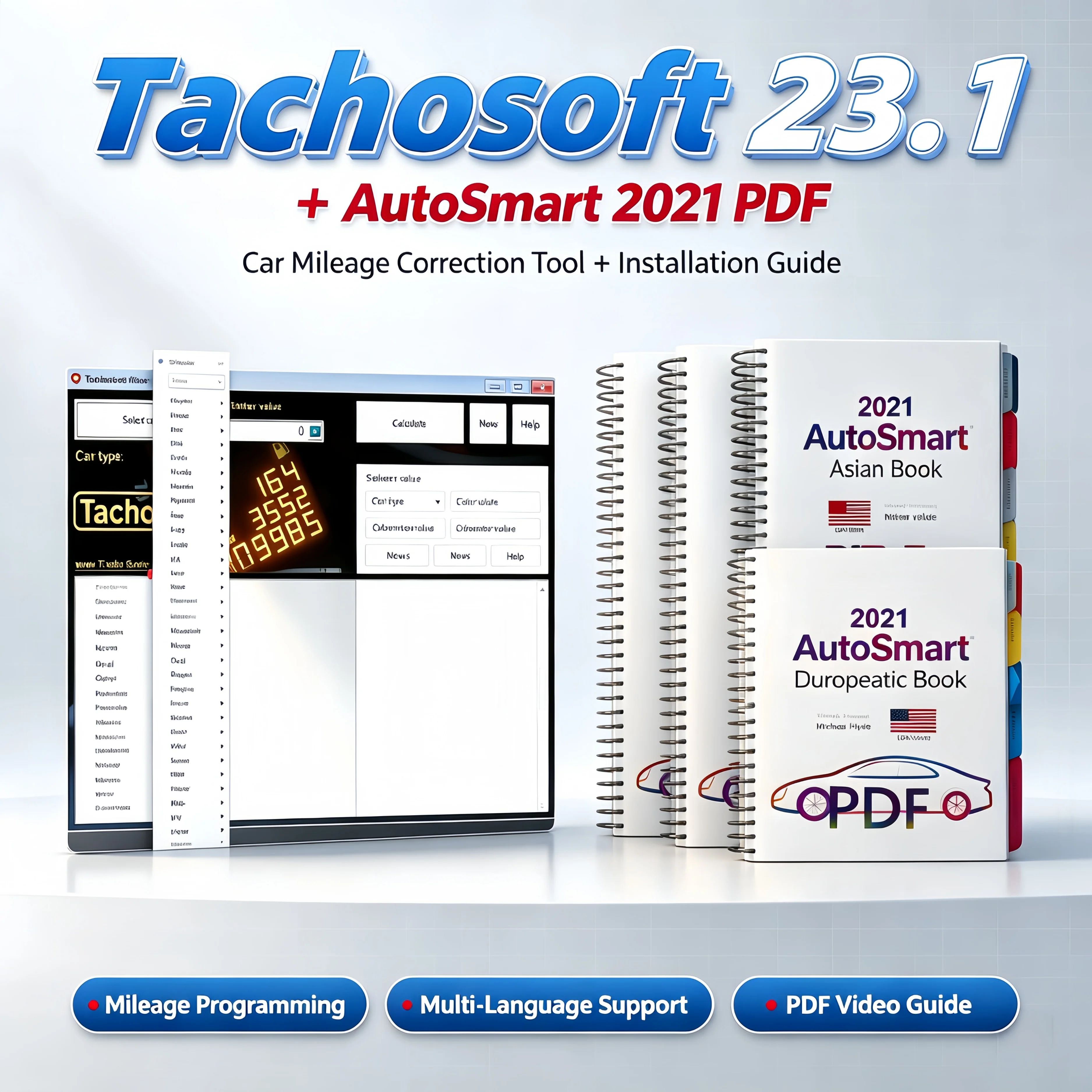 TachoSoft V23.1 Mileage Calculator Software + AutoSmart Repair eBooks, Professional Mileage Correction Tool Support Multiple Car