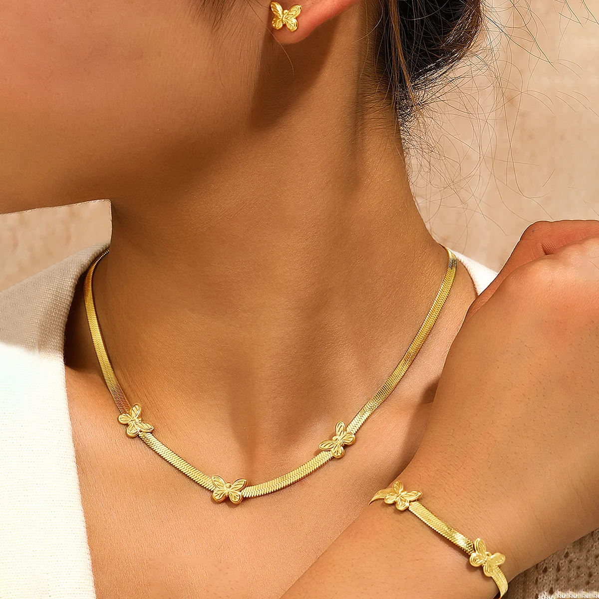 

Boho Butterfly Stud Earrings, Bracelet and Necklace Set, Waterproof and Fadeproof, Women's Jewelry, Wedding Party Favors