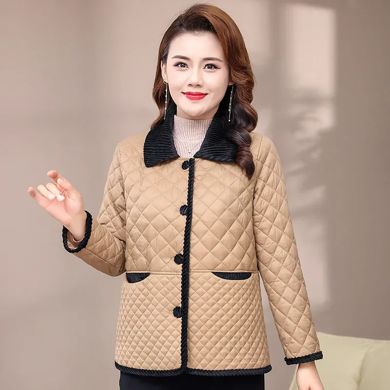 Autumn Winter New Cotton Jacket Middle-Aged Elderly Women's Fashion Down Cotton Coat Casual  Large Size Keep Warm Outerwear