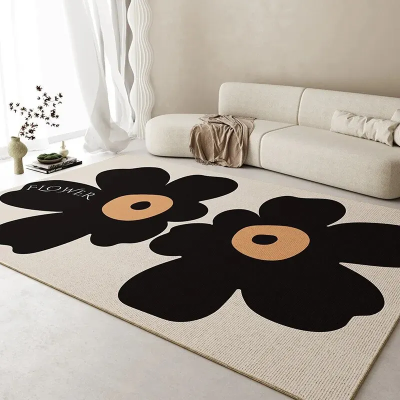 VIKAMA Fresh Living Room Carpet Waterproof Non-slip Coffee Table Carpet Large Area of Crystal Velvet Carpet Floral Mat