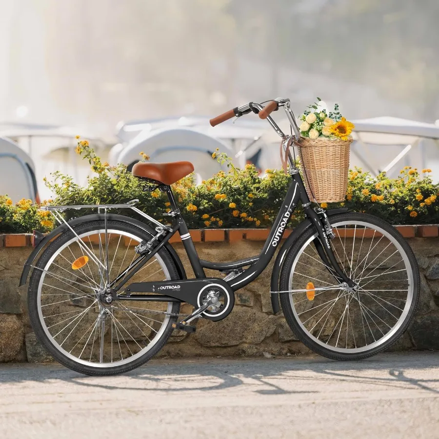 24 26 دراجة كروزر الشاطئ للنساء والرجال دراجة المدينة المريحة مع سلة أمامية للتخزين الخلفي ارتفاع المقعد القابل للتعديل قوي HighCa