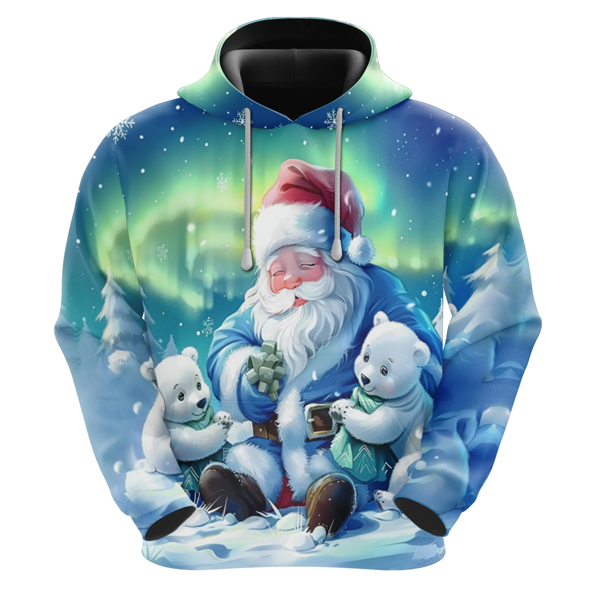 Men's Xmas Fleece Hooded Sweatshirt - 3D Santa Christmas Printed Pullover Hoodie Men Women Set