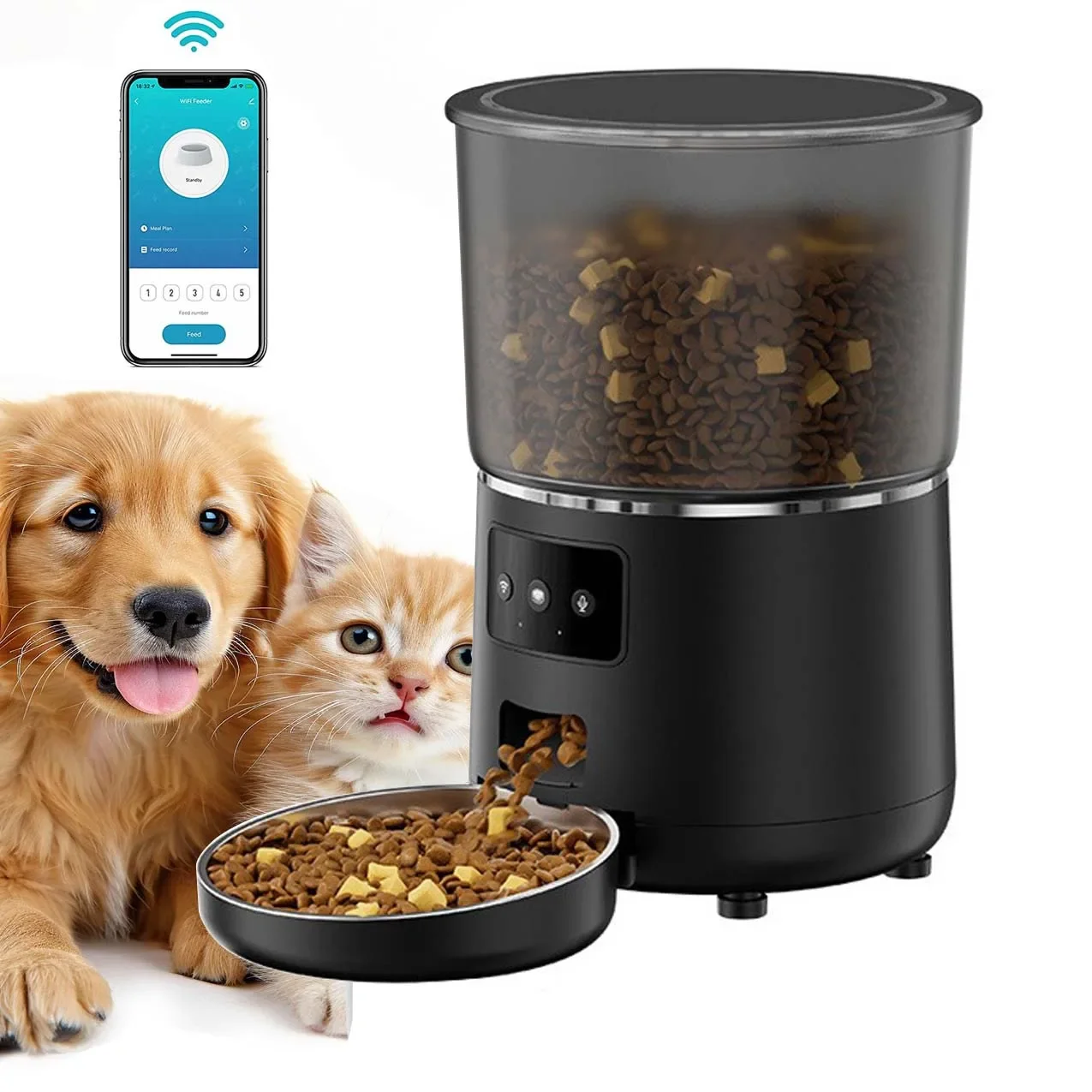 APP Smart Automatic Cat Dog Pet Feeder 4L Dry Food Treat Dispenser Electric Auto Pet Food Bowls & Timed Feeders For Puppy Dog