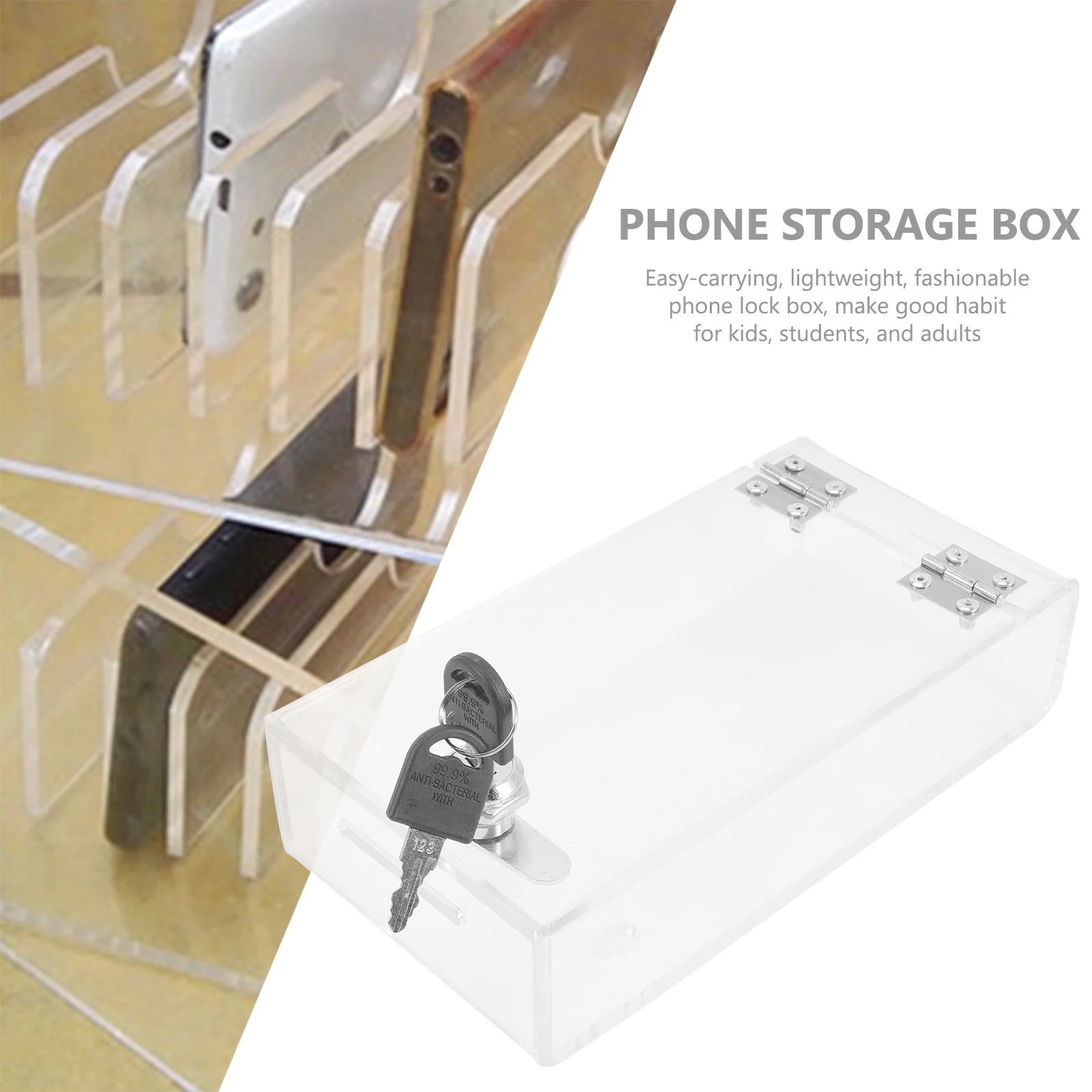 صندوق قفل تخزين الهاتف الشفاف، حاوية محمولة قابلة للقفل، منظم هاتف مريح للطلاب والكبار #5