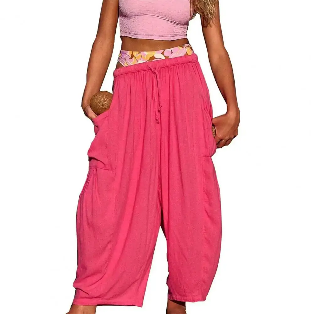Zomerbroek Dames Wijde pijpen Broek Stijlvolle dames wijde pijpen geplooide broek met elastische taille Trekkoord Enkel voor comfort