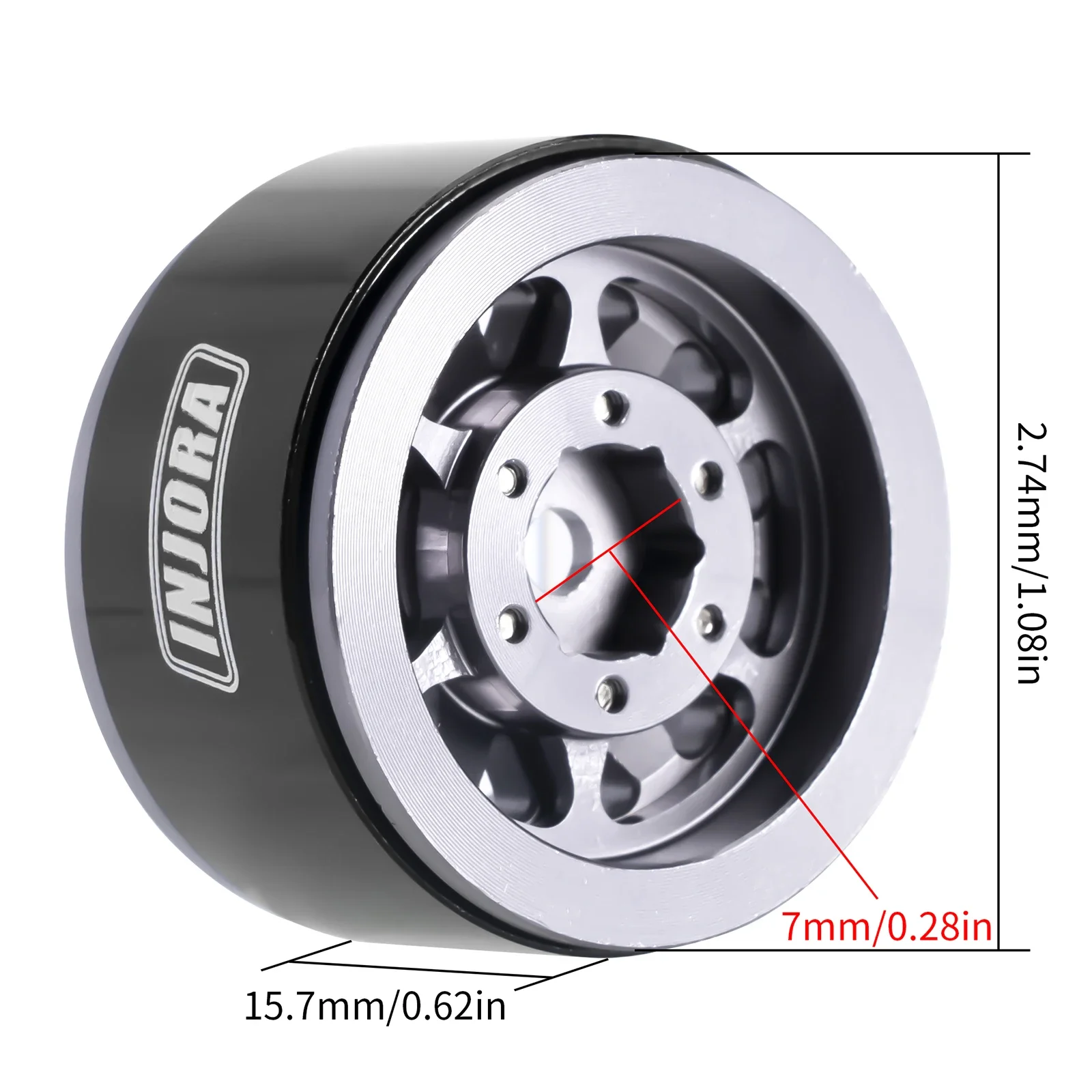 INJORA CNC Aluminiowe felgi 1.0 Beadlock Negative Offset 2.85mm do 1/24 RC Crawler Car Axial SCX24 FMS FCX24 TRX4M (W1009)