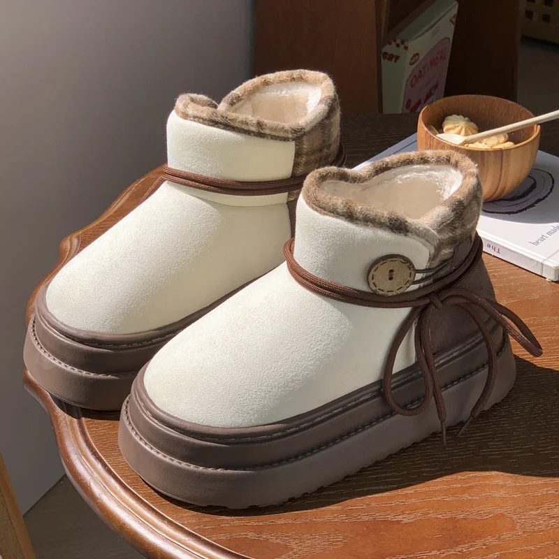 Kids'Casual Shoes Snow Boots Solid color​ Winter Flat Bottom Shoes For Girls Warm Slip-on Anti-slip Off-white Brown Size 26-37