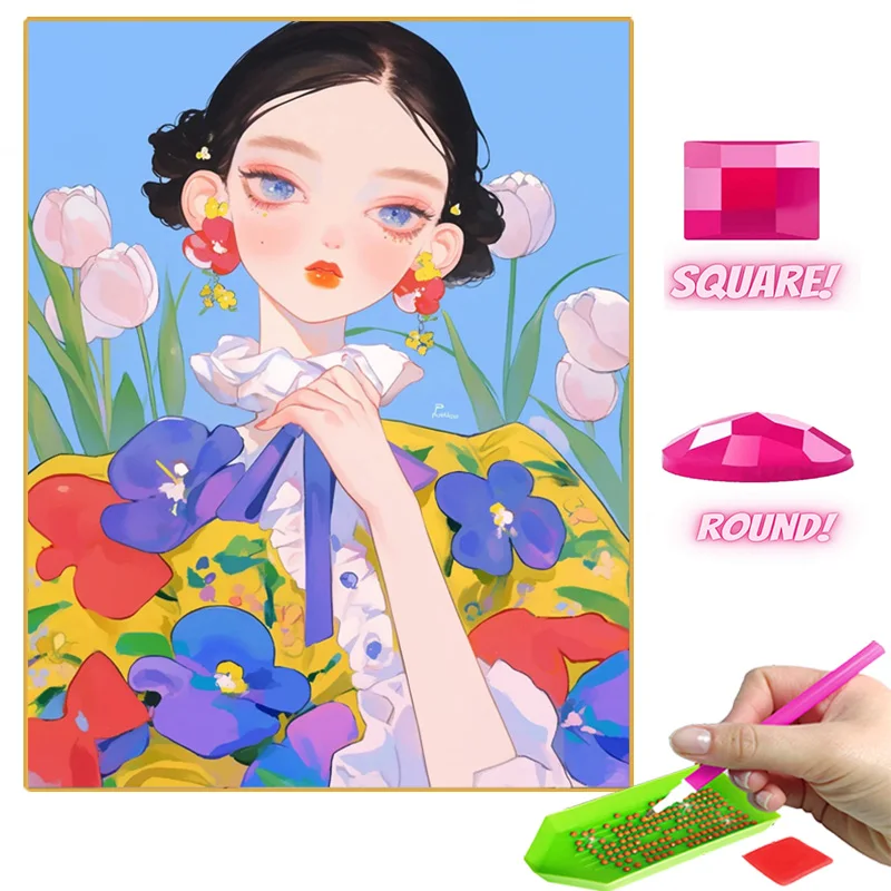 Modern Kız Elmas Boyama Kiti Karikatür Sevimli Çizim Tam Taklidi Mozaik Sanat Nakış Ev El Yapımı Dekorasyon Hediyeler