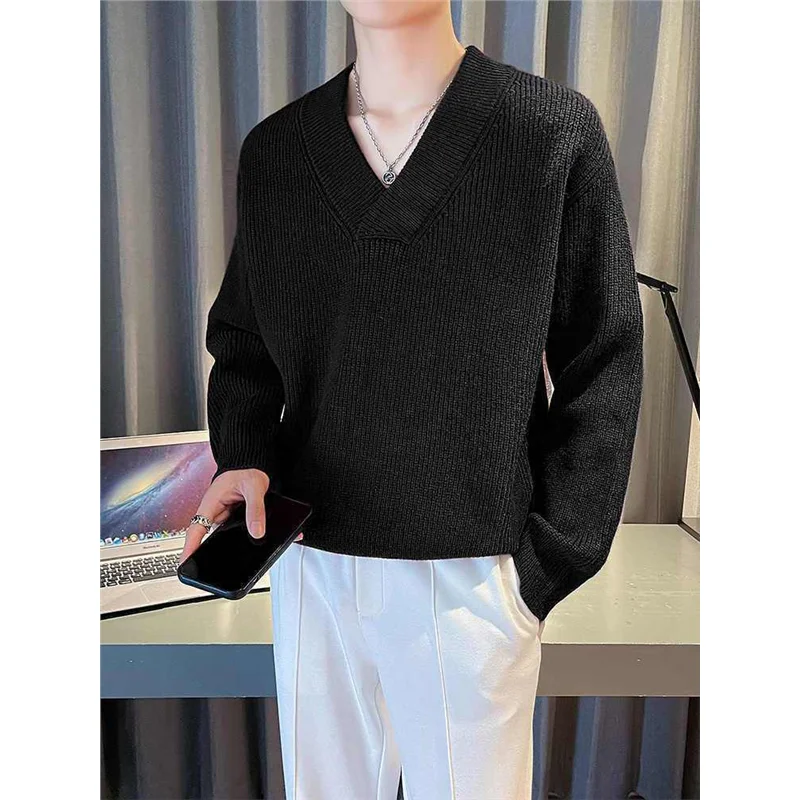 

Мужской зимний утепленный свитер с V-образным вырезом, свободный базовый слой, трикотажное нижнее белье, новинка 2025 года, модный мужской трикотаж