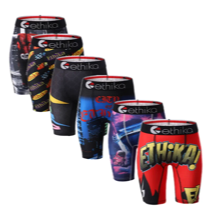 6-Pack Youth Printed Boxer Briefs, Long-Leg Sports Underwear for Boys, Comfortable Breathable Polyester Trunks