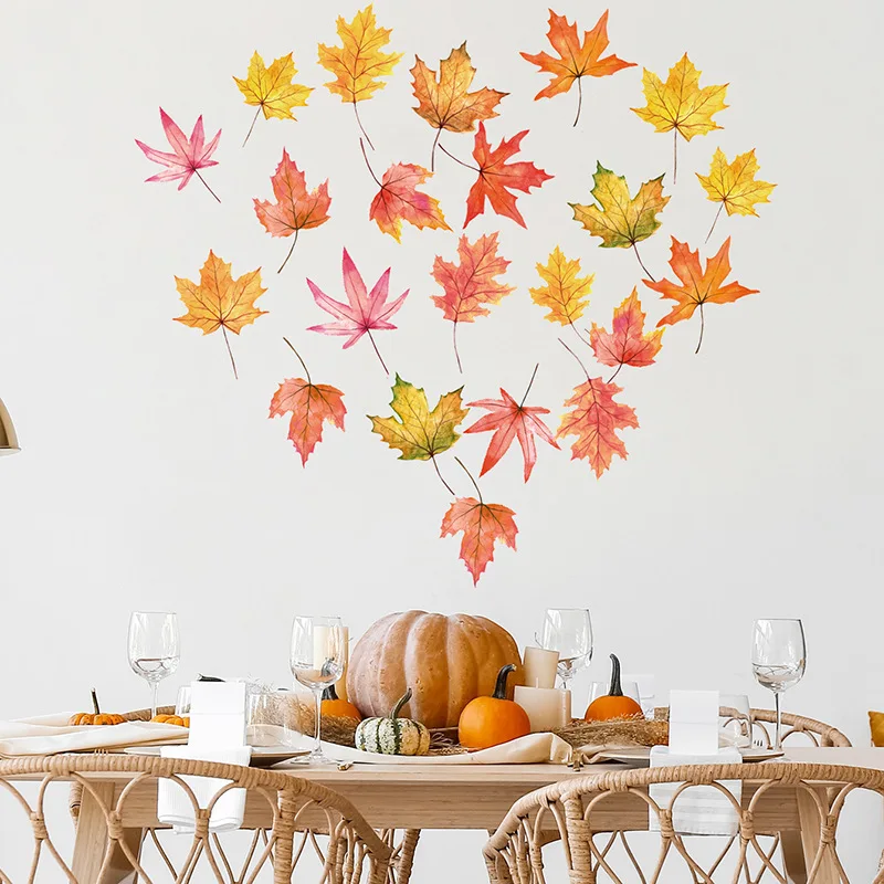 Self-adhesive Wall Stickers Colorful Maple Leaf Wall Decals for Bedroom Living Room Home Wall Decoration Stickers