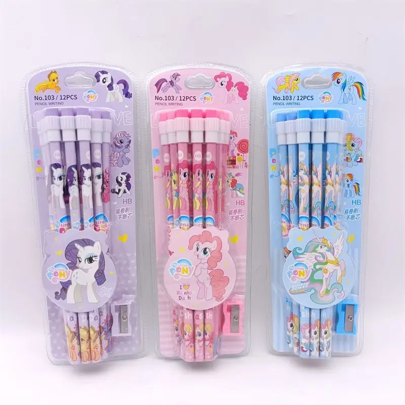 

12/36Pcs Kawaii My Little Pony Pencils Cartoon Hb Pencil pencil sharpener Roller Stationery Box Set Writing Draw Stationery Gift