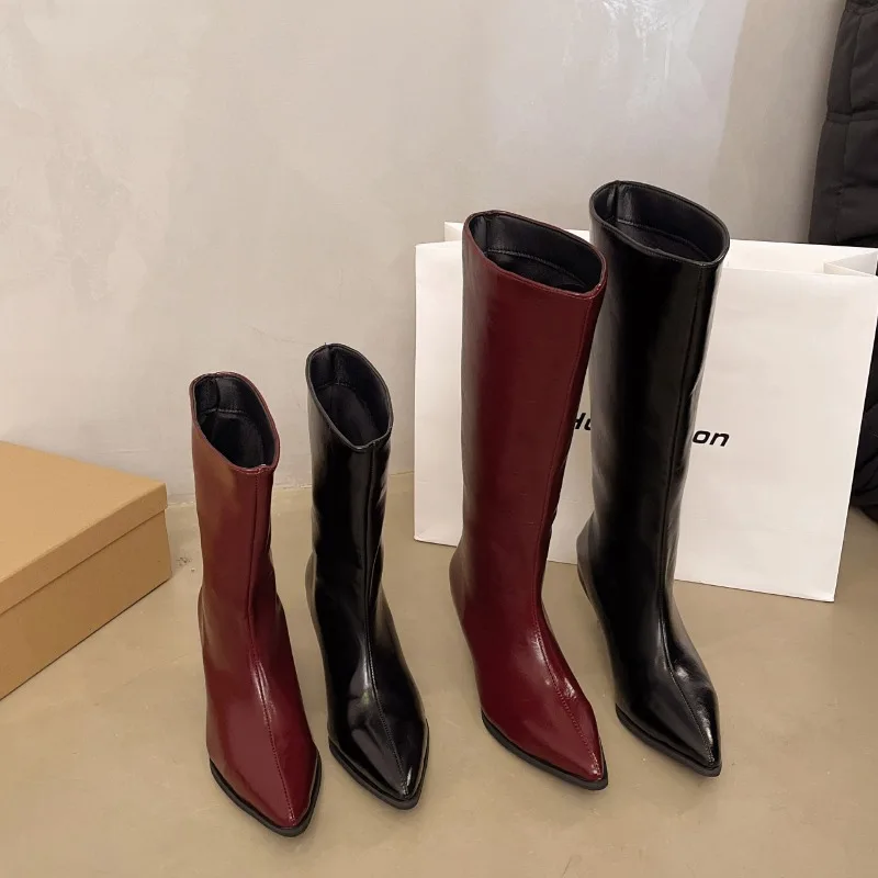 

Minimalist Retro Stiletto Mid-leg Boots Women's 2026 New Fashionable Pointed Toe Wide-leg Spring and Autumn Single Boots