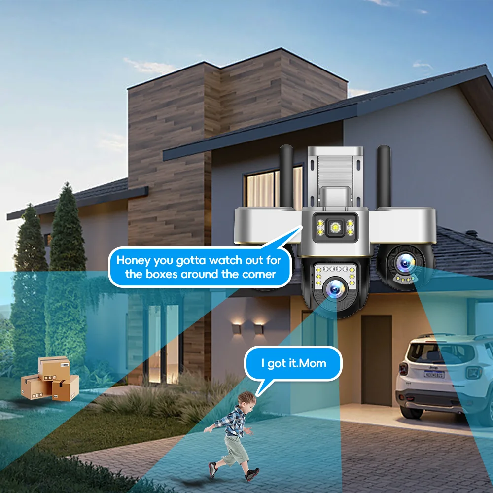 ثلاثة شاشة ثلاثة عدسة PTZs 15MP WIFI IP كاميرا تتبع السيارات للرؤية الليلية في الهواء الطلق مقاوم للماء CCTV كاميرا فيديو الأمن V380 Pro