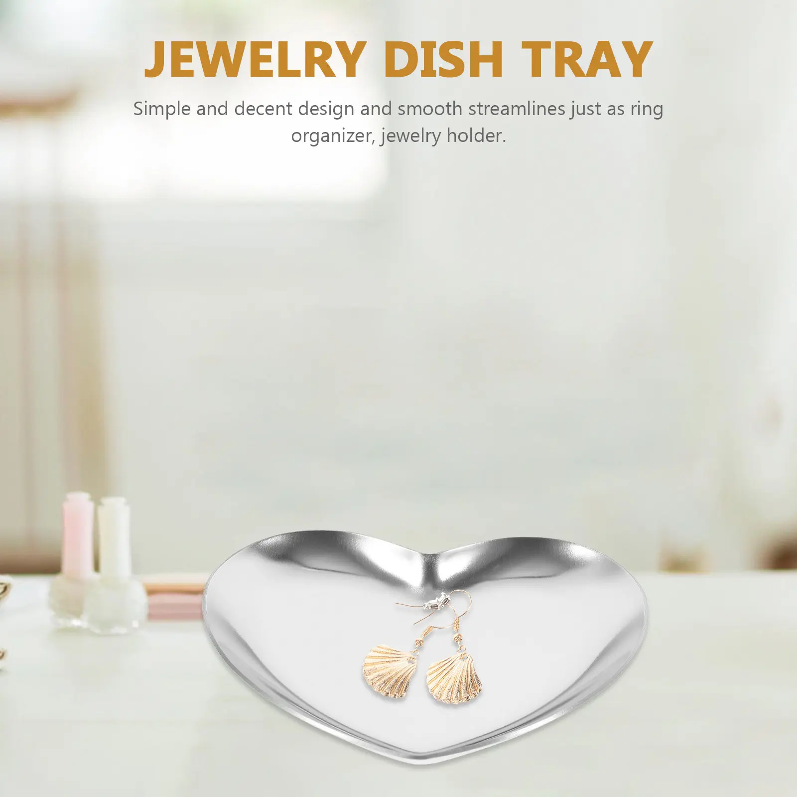 Heart Shaped Jewelry Tray Stainless Steel Smooth Storage Organizer Plate Silver Perfect for Rings Perfume Cosmetics Valentine's