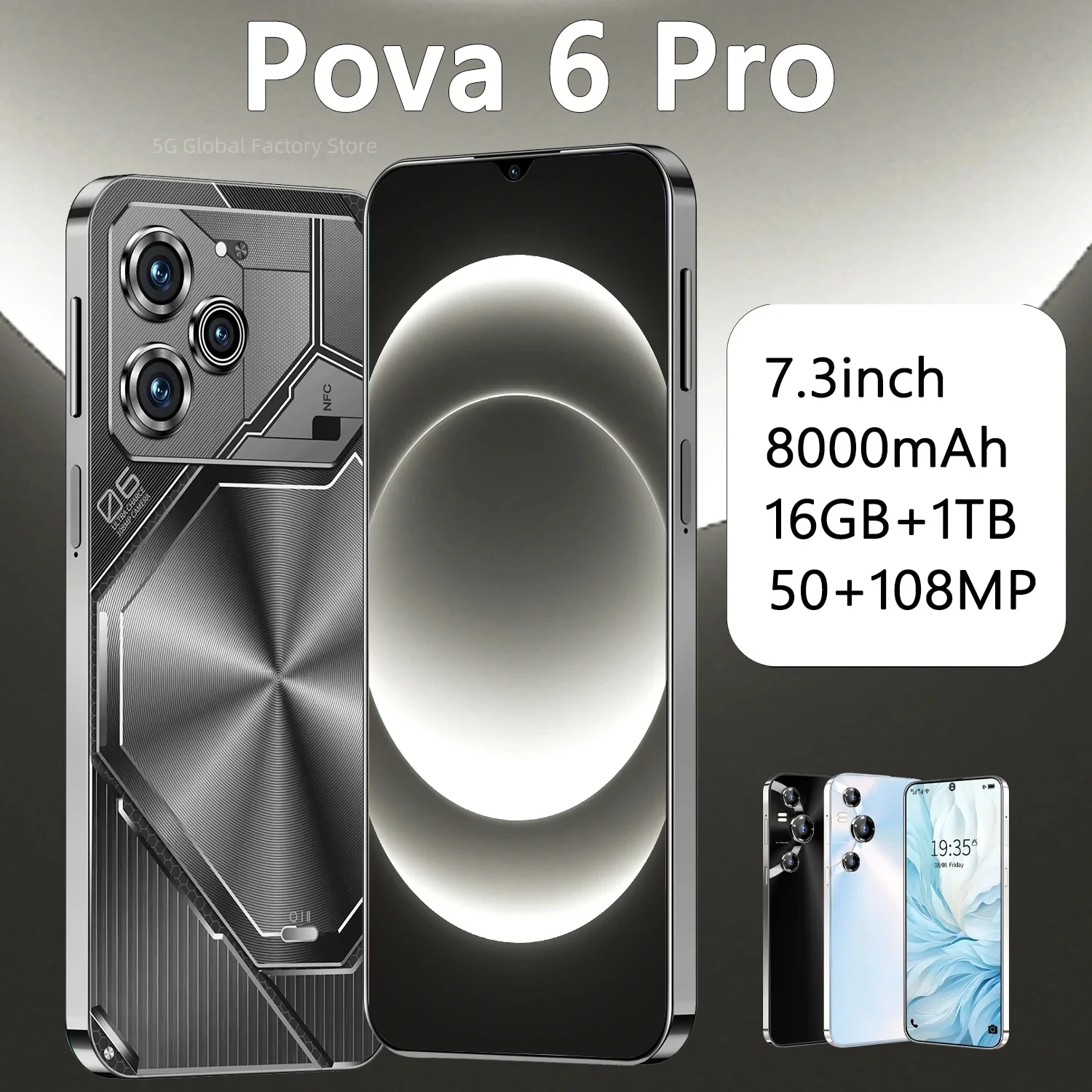 Original Pova 6 Pro Smartphone 5G snapdragon8 gen3 7.3inch 22G+2TB Cell Phone MobilePhones 50+108MP Android14 Unlocked NFC