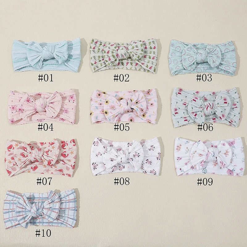 20pcs Cartoon Floral Prints Nylon Headband Baby Tartan Plaid HeadWraps Kid Girl Cable Knit Turban Soft Headwear for Kids Bulk
