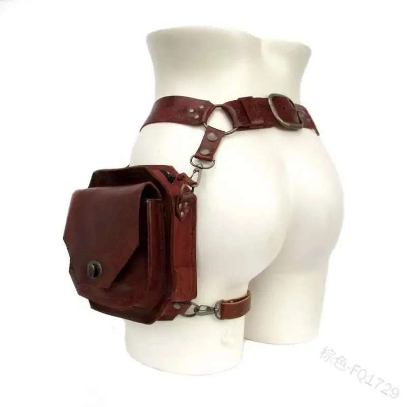 Unisex medieval Leather Rivet Drop Leg Bag Steampunk Retro Rock Waist Belt Bag Crossbody Waist Bags Phone Pouch