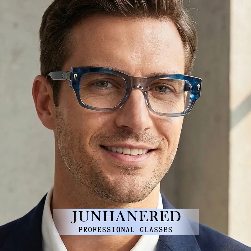 

Brand Design Man Custom Optical Eyeglass Personality Decorative Metal Rivets Retro Frame Photochromic Anti Blue Light Glasses