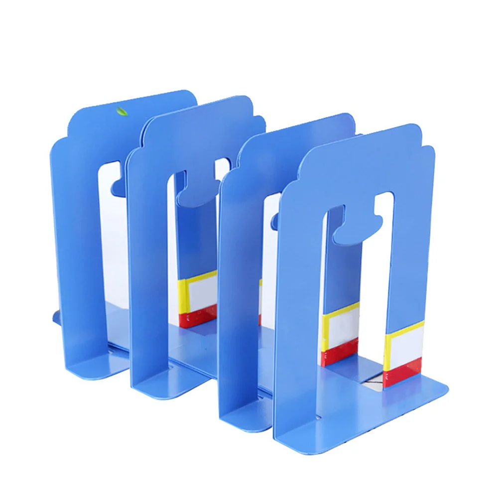 

4Pcs Iron Bookends Creative Metal Blue Solid Nonskid Book Supports for Office School Desktop Shelf Organiser Magazine Holder