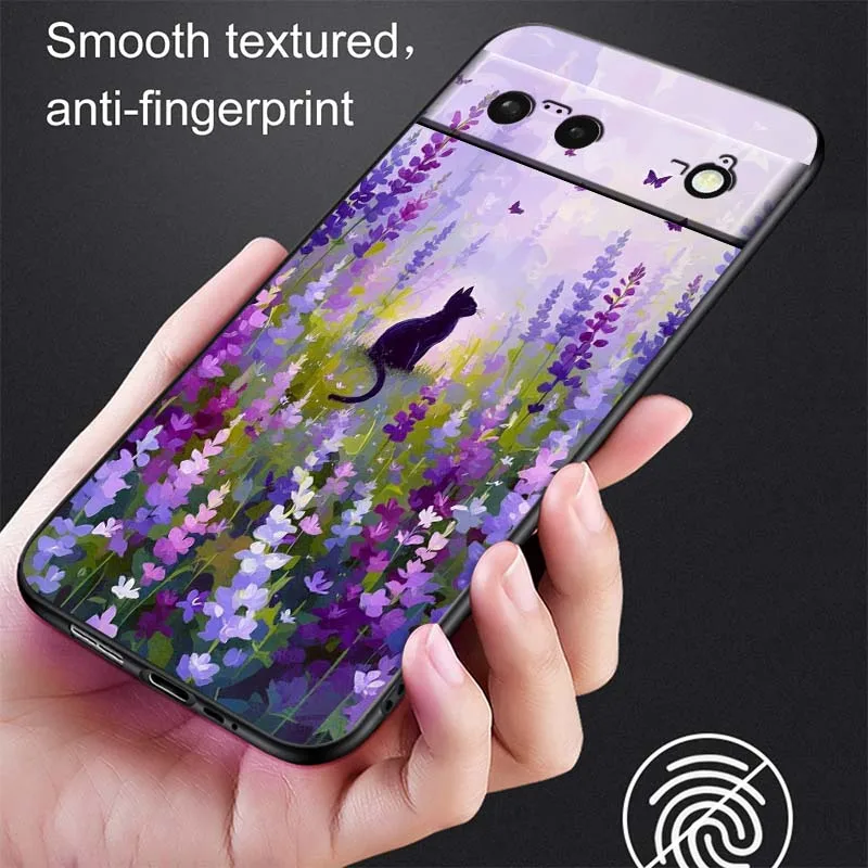 Funda con patrón de gato bonito de dibujos animados para Google Pixel 10 9a 9 8A 8 7 7A 6 6A Pro XL 2024 5G silicona TPU suave negra
