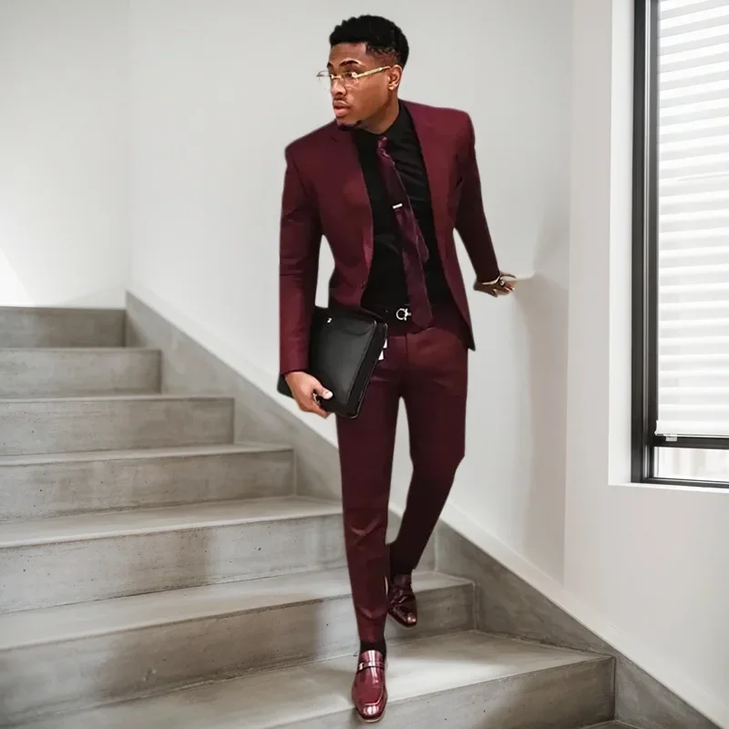 

Burgundy 2 Piece Suits for Men Slim Fit Wedding Tuxedo Custom Formal Business Suit Plus Size Trajes De Hombre ( Blazer + Pants）