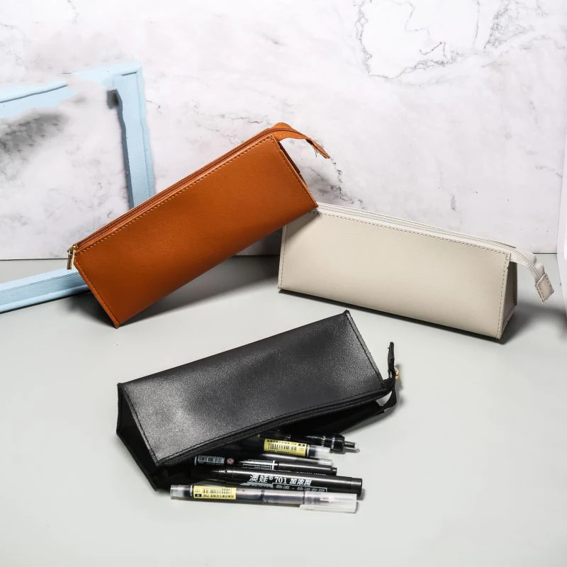 PU leather Pencil Case Black Estuche Escolar Pencil Pouch School Supplies Pen Case Trousse Stationery astuccio Pencilcase