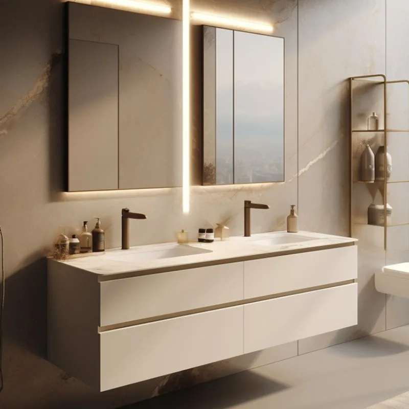 

Light luxury rock slab seamless integrated basin cabinet combination solid wood bathroom washbasin hand