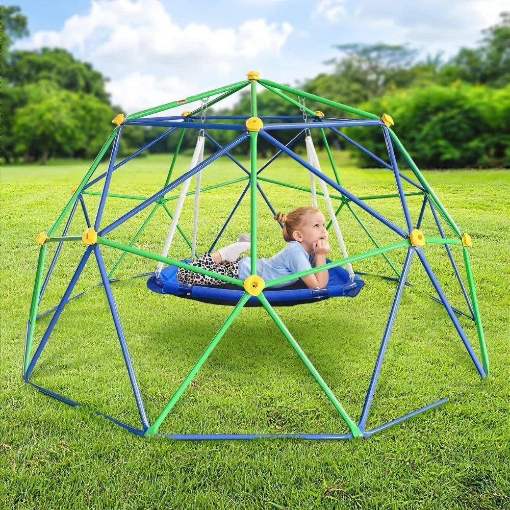 10FT Climbing Dome, Geometric Dome Climber Playground Supporting 800LBS with Rust & UV Resistant, Hammocks