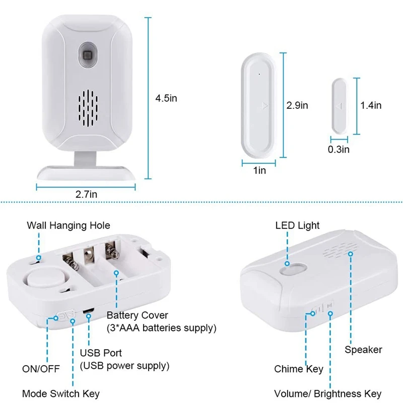 Carrilhão de sensor aberto de porta sem fio, alcance de 280m, alarme de porta, janela e porta, sensor de entrada, segurança doméstica, 36 músicas