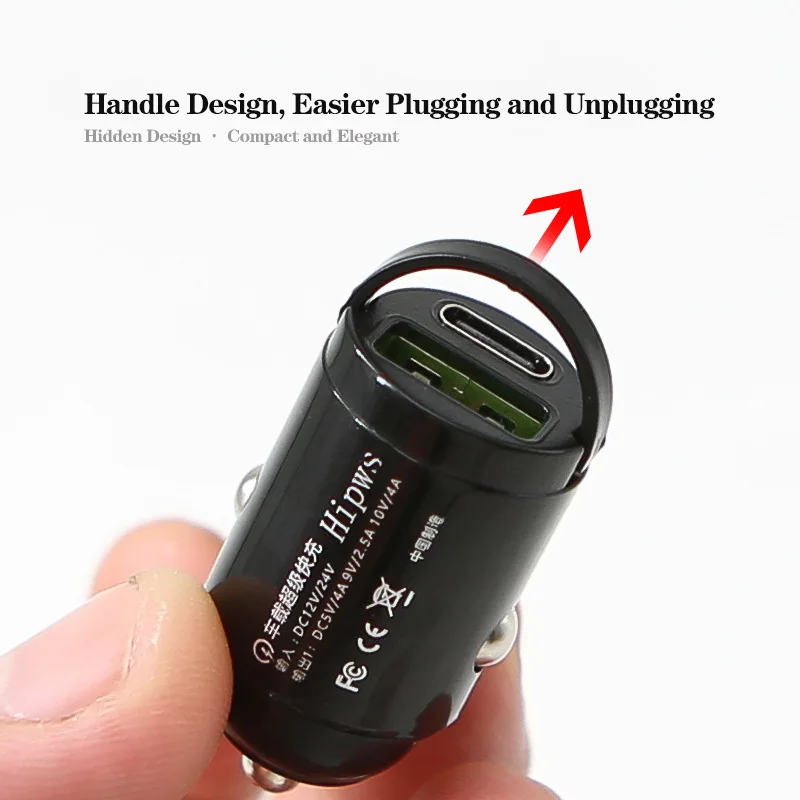 100W 66W 5A 보이지 않는 미니 자동차 충전기 2 포트 자동차 충전기 빠른 충전 P... - 3
