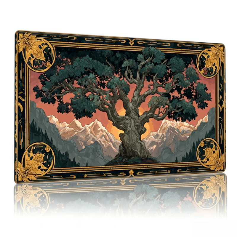 Golden frame sacred tree design pattern TCG/CCG card game pad,suitable for collectible card games individual battle competitions