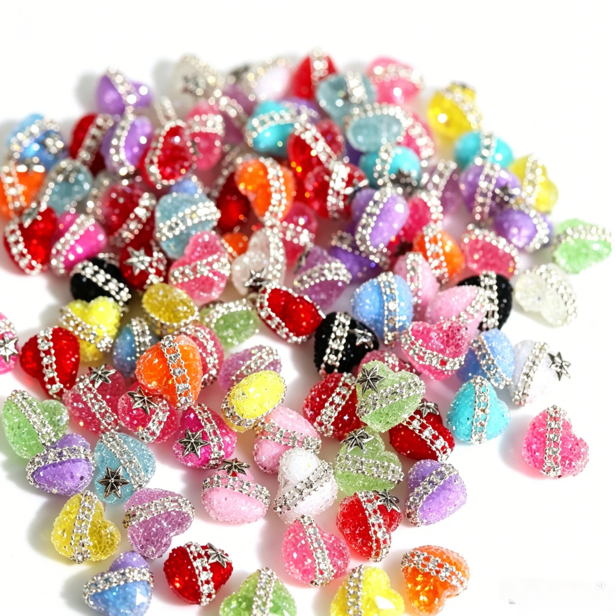 

100 Heart Shaped Rhinestone Beads 20mm Mixed Color Star Charm Spacer Beads for DIY Bracelet Necklace Earrings Jewelry Making