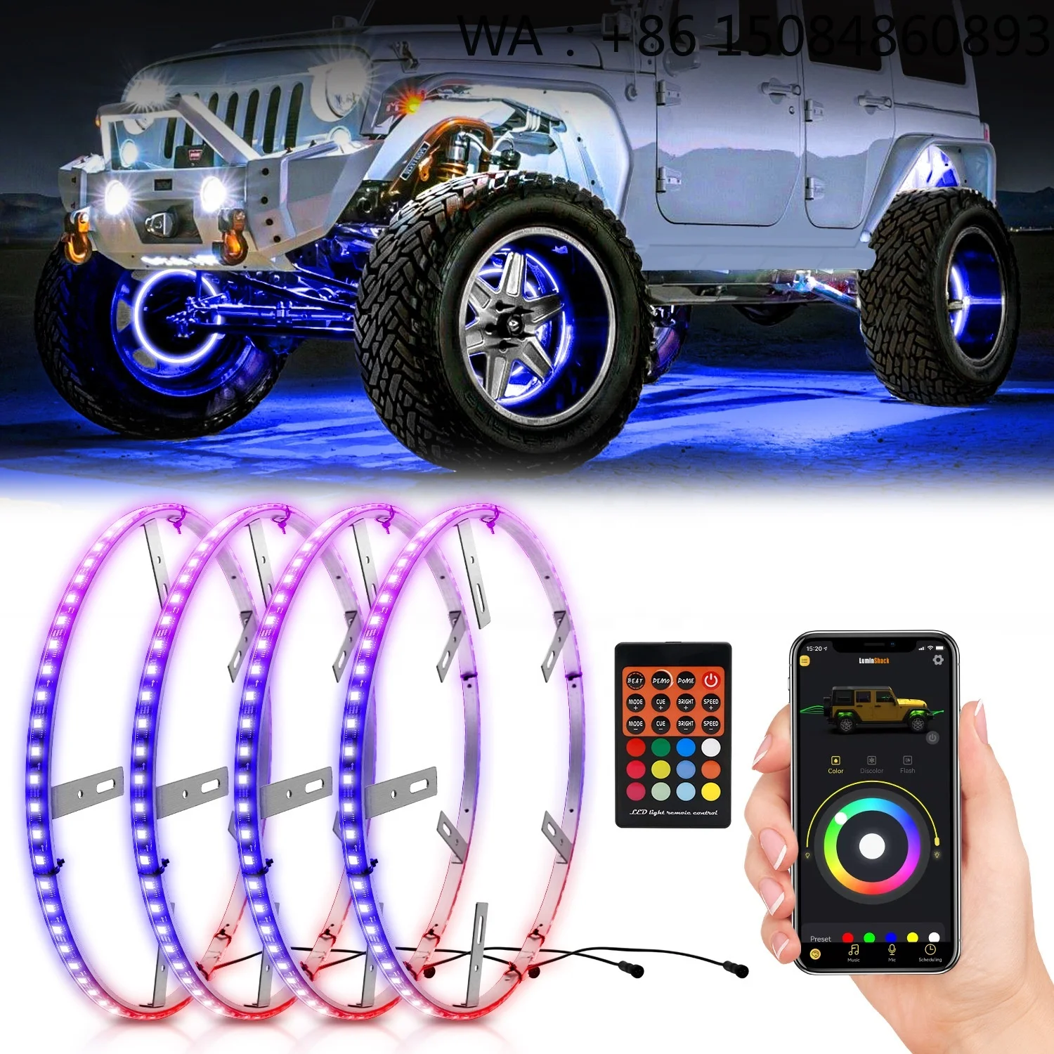 15.5 Inch RGBIC Flow LED Wheel Rim Light Single Row APP Control Ambient Lamp For ATV Car Lighting Upgrade