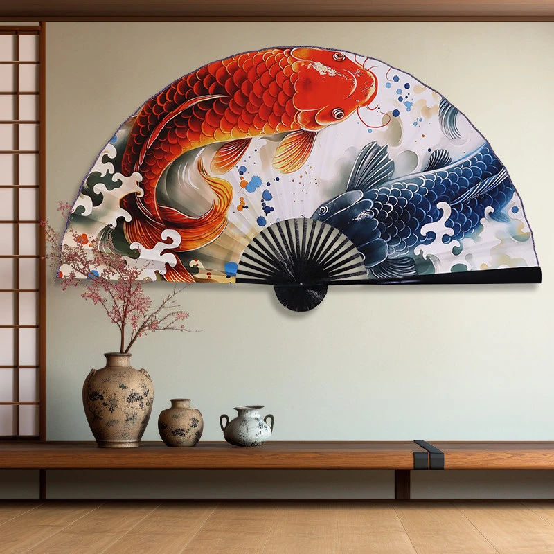 Chinese Vintage Large Painting Hanging Fan Traditional Craft Fan Folding Decorative Paper Fan for Office Hall Home Living Room