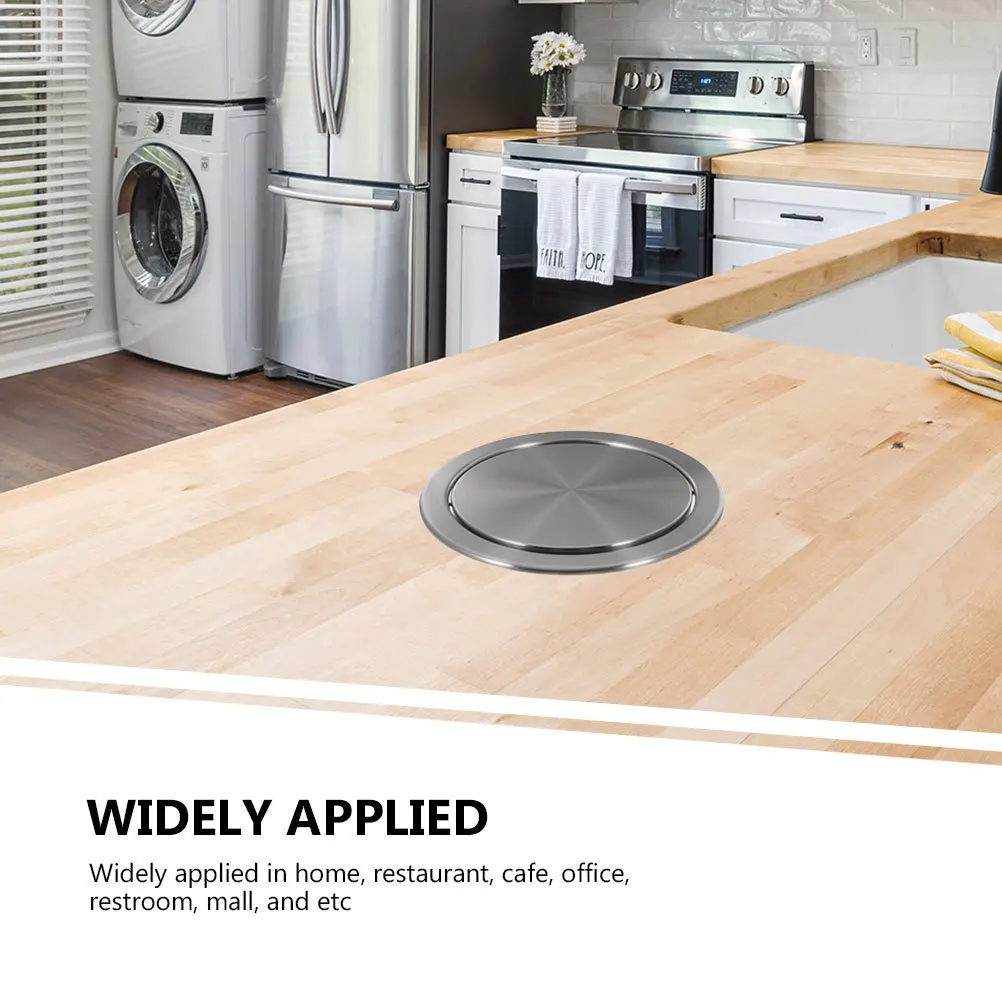 

Stainless Steel Trash Can Lid Countertop Recessed Cover For Kitchen Bathroom Restaurant Hotel Oil Resistant Scratch Proof