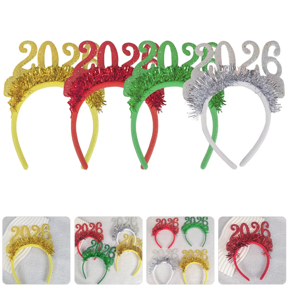 

4Pcs New Year Headband 2026 Sequin Glitter Hairband Party Hair Hoop Holiday Headwear New Year Eve Festive Hair Accessories