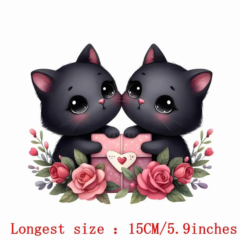 15 سنتيمتر الاطفال أزهار لطيفة القلب الحب القط الأسود الحديد على نقل الحرارة ملصق للملابس Pinted الفينيل الحرارية قابل للغسل تي شيرت مائي